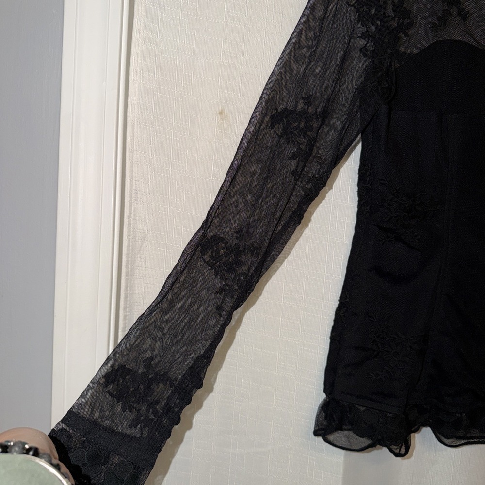 Adiva Black Corset Look Sheer Lace Top Witchy Romantic Whimsygoth Boho Goth USA - Picture 12 of 13
